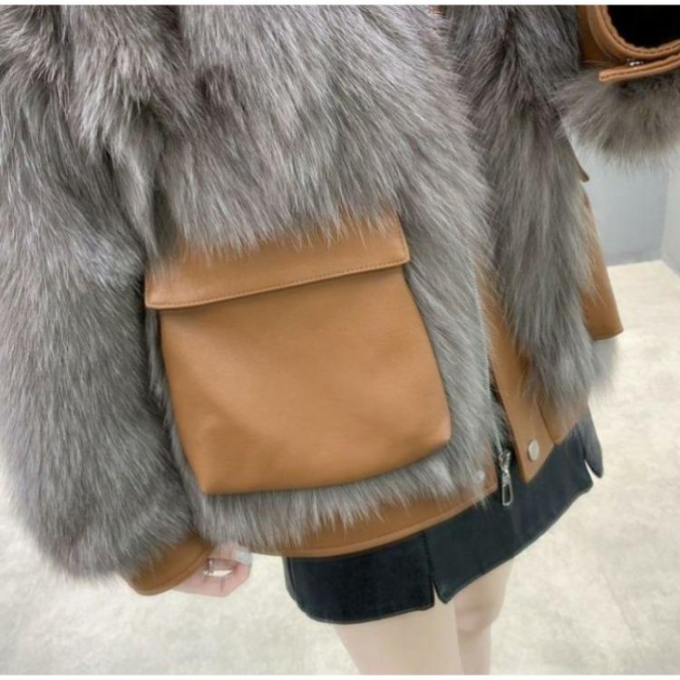 Invierno Estilo Coreano Piel Sintética de Zorro Cuello Náutico Plumífero Algodón Acolchado Abrigo Parka para Mujer
