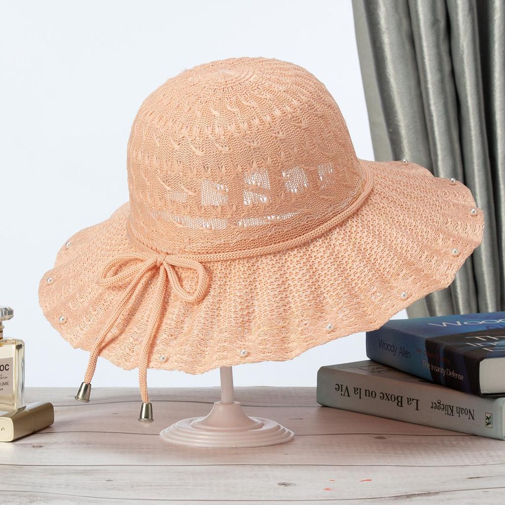 Foldable Women's Summer Hat, Beach Hat, Outdoor Grass Hat for Beach Travel, Sun Shading and Sun Protection, Bow Shaped Sun Hat