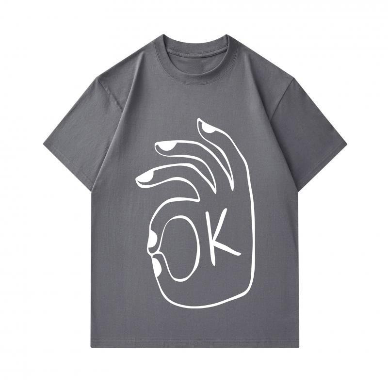 Men's 100% Cotton Casual O-Neck Short Sleeve T-Shirt, Hand Gesture OK Pattern Printed Breathable Lightweight Summer Regular Fit Daily Wear Basic Tee T