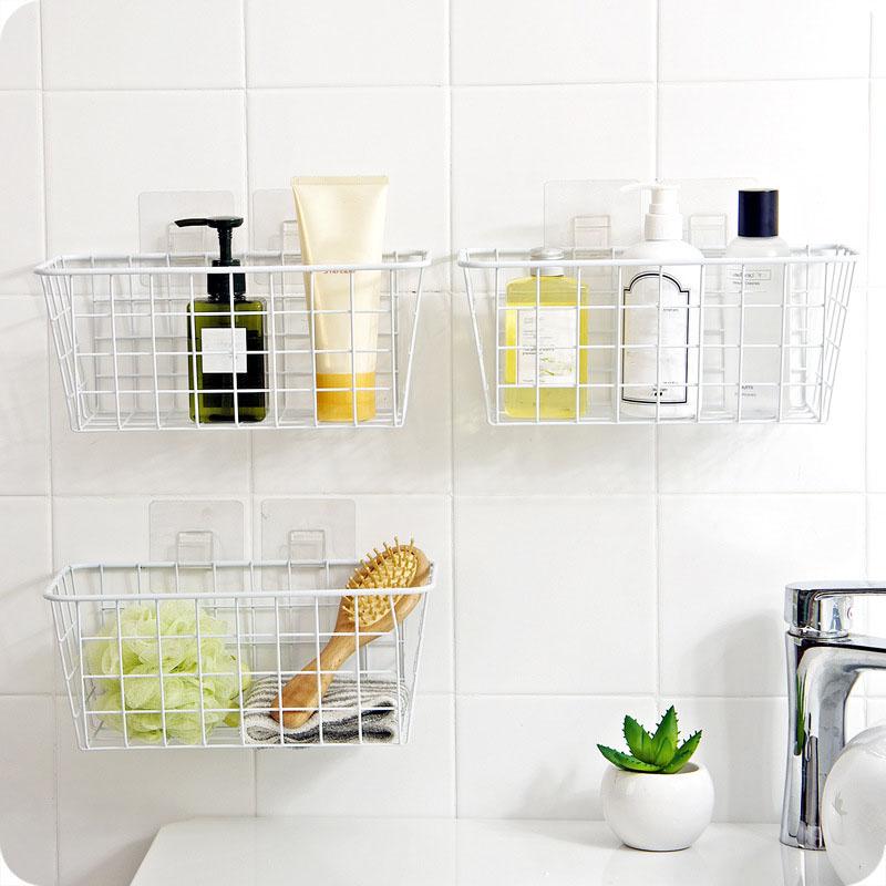 Kitchen Storage Rack Bathroom Seasoning Punch-free Office Dormitory Storage Basket Bathroom Wall-mounted Rack Hanging Basket