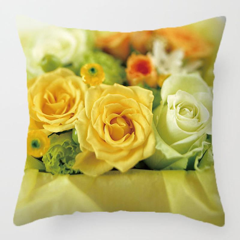 Colored Flower Pattern Series Throw Pillow Cover With Short Plush Print For Living Room Sofa Decoration Cushion Cover