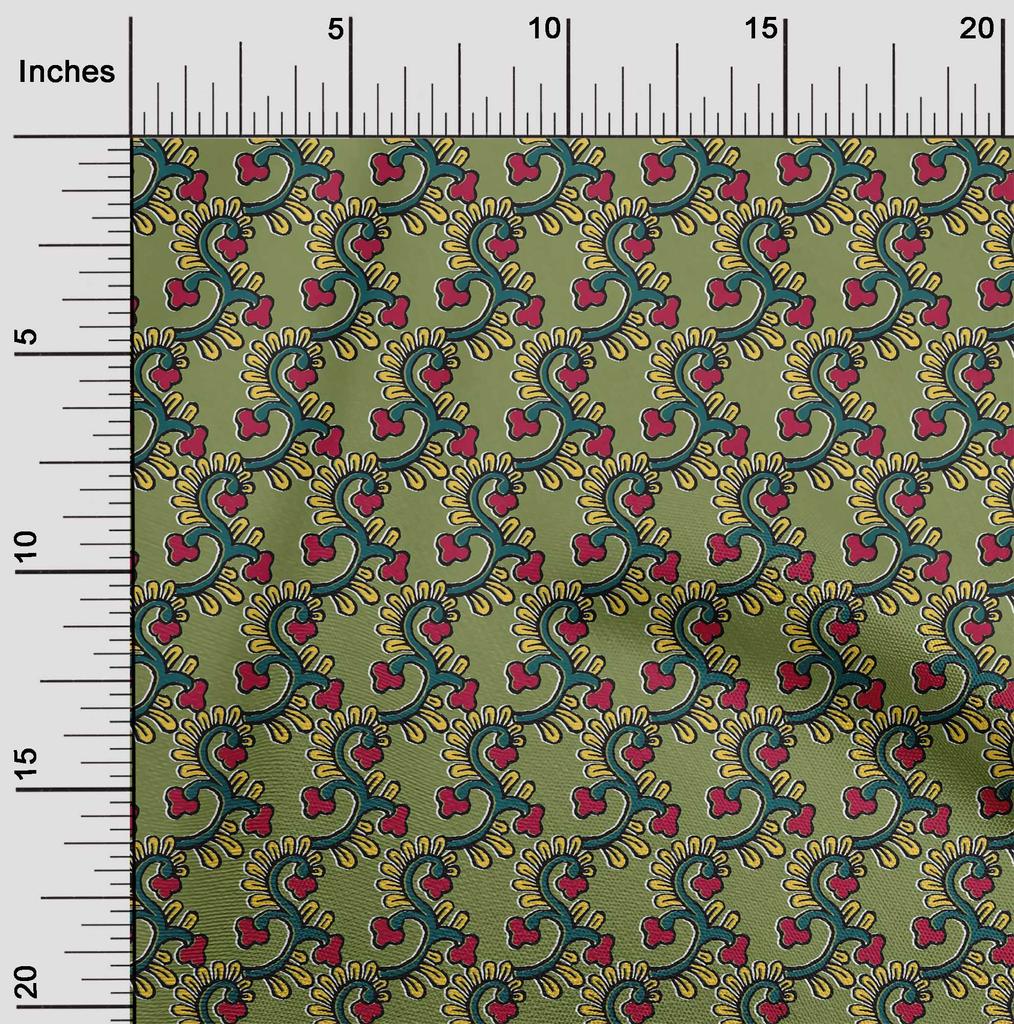 oneOone Cotton Flex Fabric Spiral & Floral Block Printed Craft Fabric BTY 40 Inch