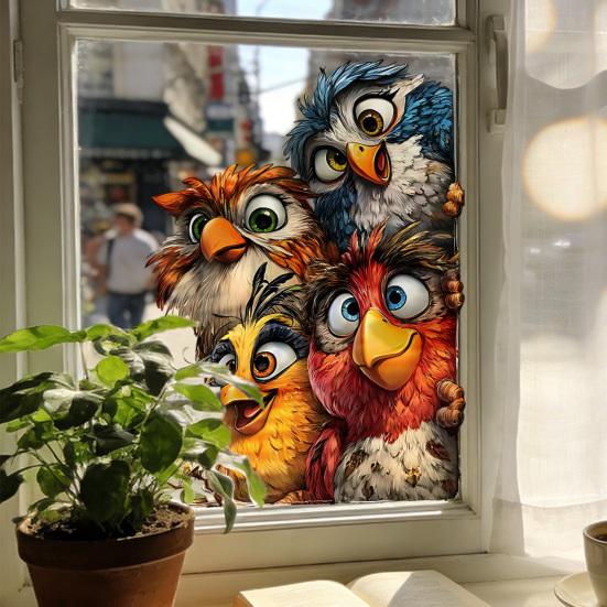 Adesivos Estáticos para Janela Animais Engraçados em Desenho Animado Decalque de Janela Reutilizável Adesivo Impermeável Removível para Quarto Escritório Casa Portas de Vidro Decoração de Janela