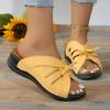 New Summer Open-toe Roman Sandals Solid Color Slippers Women's Casual Beach Slippers Bow Wedge Heel Slippers Slides Women