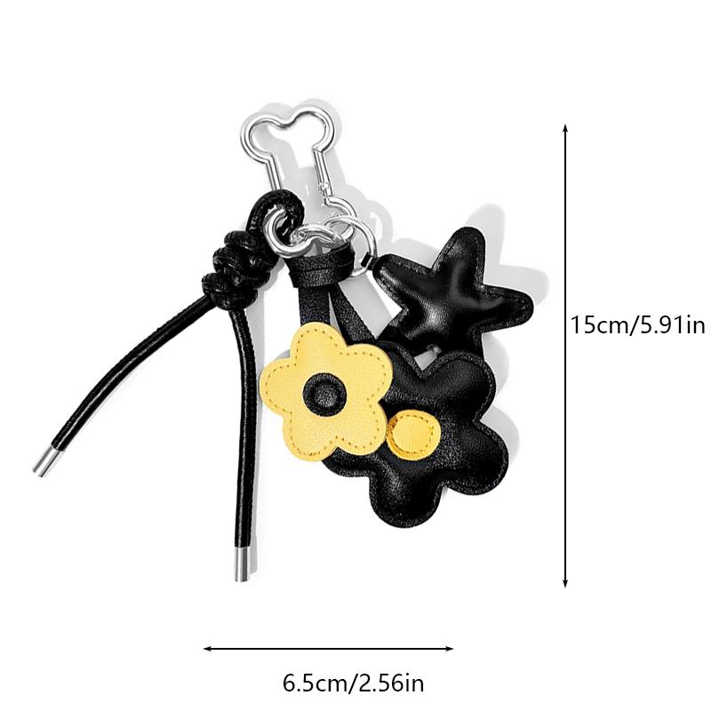 Yogodlns Flower Faux Leather Bag Charm, Braided Cord Cute Leather Star Accessory Bag Pendant for Women Girls