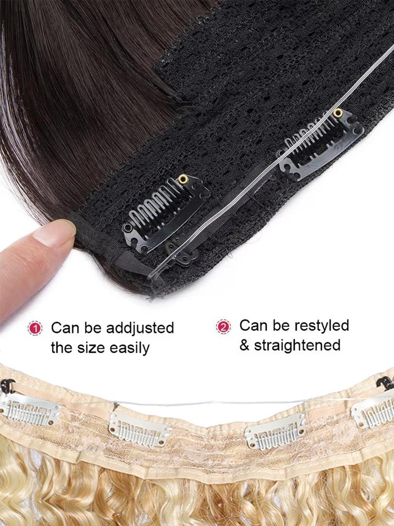 16inch Synthetic Natural Kinky Curly Clip Fish Line Invisible Hair Extensions Mixed Color Blonde Black Brown Artificial False Hair Piece For Women