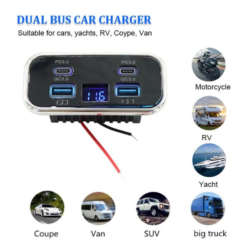 12V 24V Usb Outlet Car Charging 4-Ports Dual Pd Dual Qc3.0 Socket With Voltmeter Wall Mount Accessories For Car Marine Rv Truck