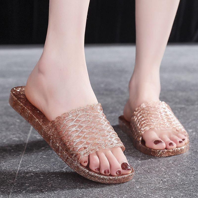Indoor Woman Slippers Bedroom Slides Flat Crystal Shoes for Women Unique 2025 Luxury New Collection Shoe Summer Sandals On Sale