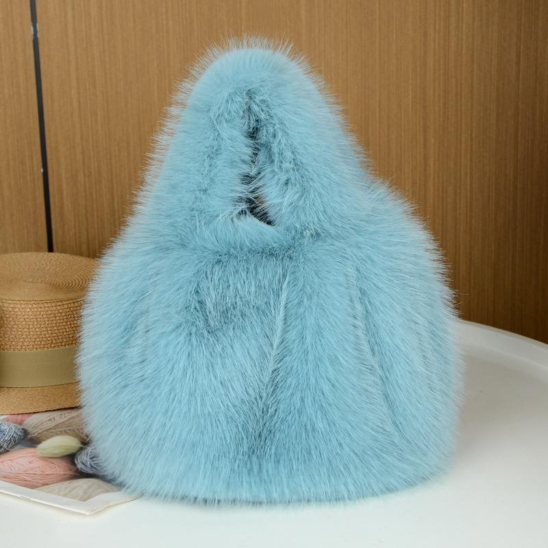 Autumn and winter new hair bag imitation fox plush bag high sense versatile shoulder messenger bag vegetable basket hand bag