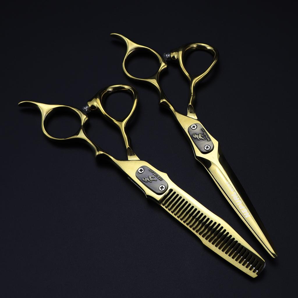 6.0 inch gold Nepsen double-sided sword hair scissors, hair scissors, flat-cut tooth scissors, thin scissors