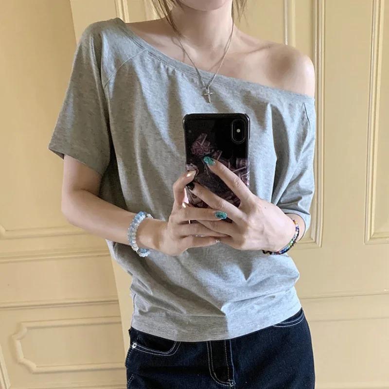 Dámske tričká Jednofarebné Jednoduché Letné Ležérne Krátky rukáv Univerzálne Mladé dievčatá Streetwear Y2k Top Estetické oblečenie Ins