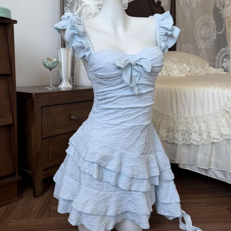 Fog Blue Sweet Dream Pure Desire Wind One-piece Skirt Conservative Swimming Suit Women Steel Support Gathered To Show Slimming Covering Flesh M синий