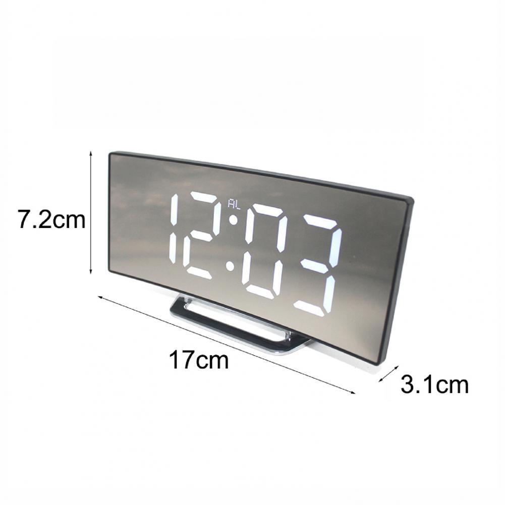 ABS Digital Smart Alarm Clock Rectangle USB Charging Electric Clock Curved LED Screen Mirror Clock Decorative Desktop Clocks