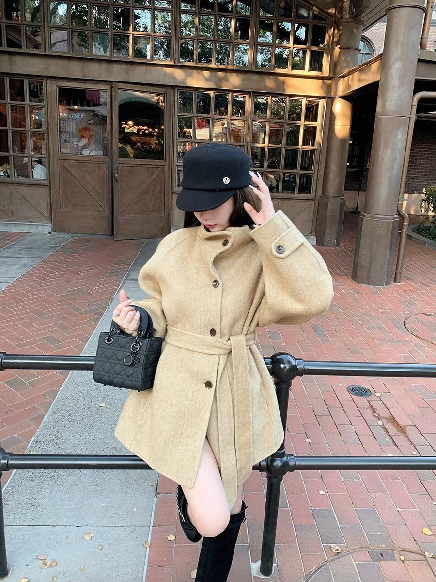 

Кашемировое пальто со стойкой, зимнее новое, маленькое, для通勤, с темпераментом, утолщенное, шерстяное M 120-70 kg