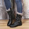 2021 Autumn/Winter Women's Plus Size Leather Boots, Round Toe with Wool Trim and Side Zip