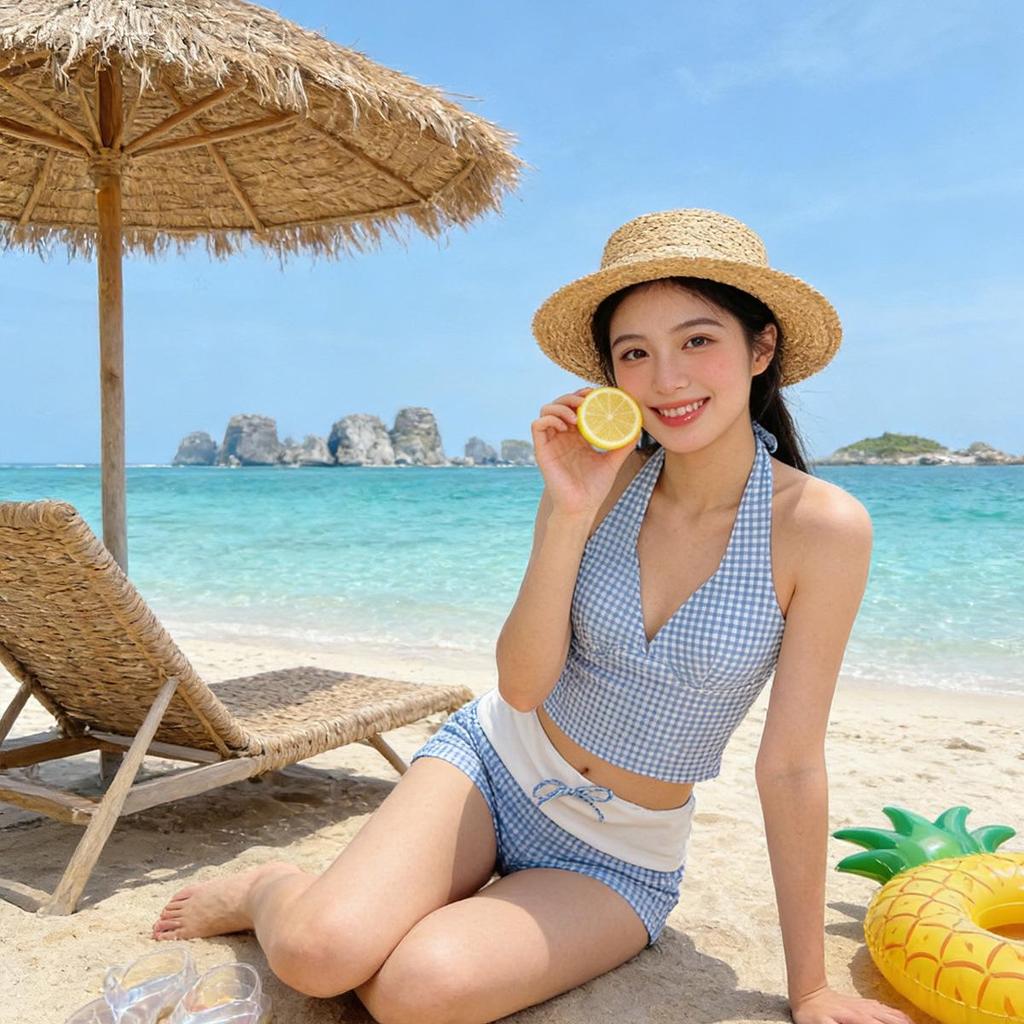 Women's High-End Retro Plaid V-Neck Halter Bikini, Sexy Slim Fit Flattering Swimwear