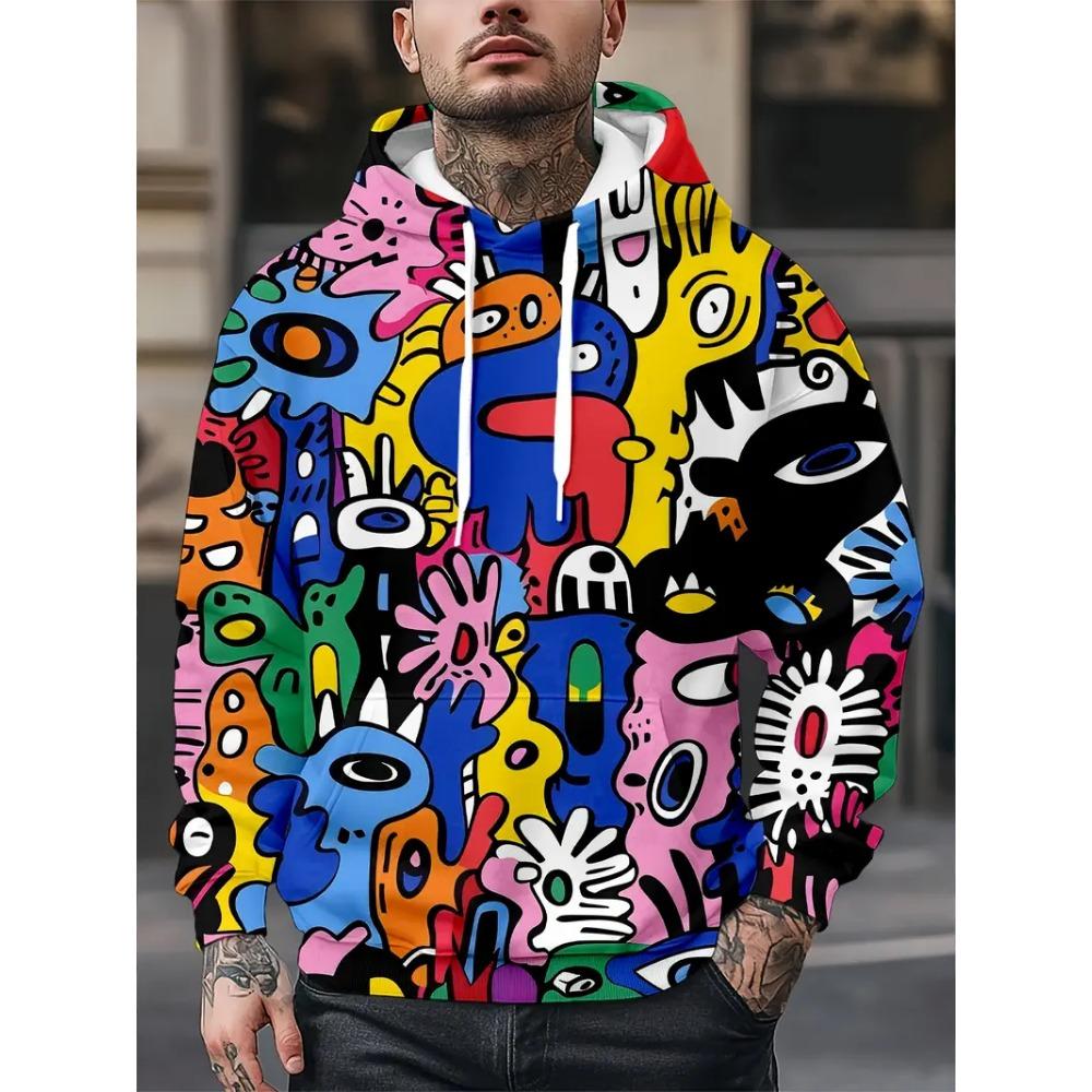 Graffiti Cartoon Pattern Man Hoodie Funny 3D Printed Sweatshirts Autumn New Casual Long Sleeves Pullover Unisex Tops Sweatshirt