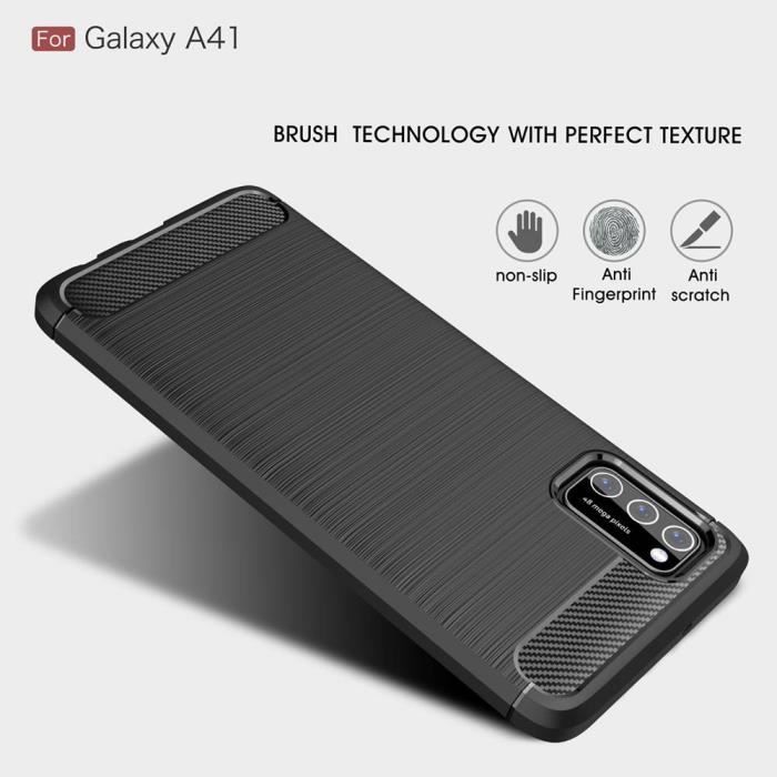 Coque Samsung Galaxy A41,Fibre Carbone Resilient TPU Protection Coque Pour Noir