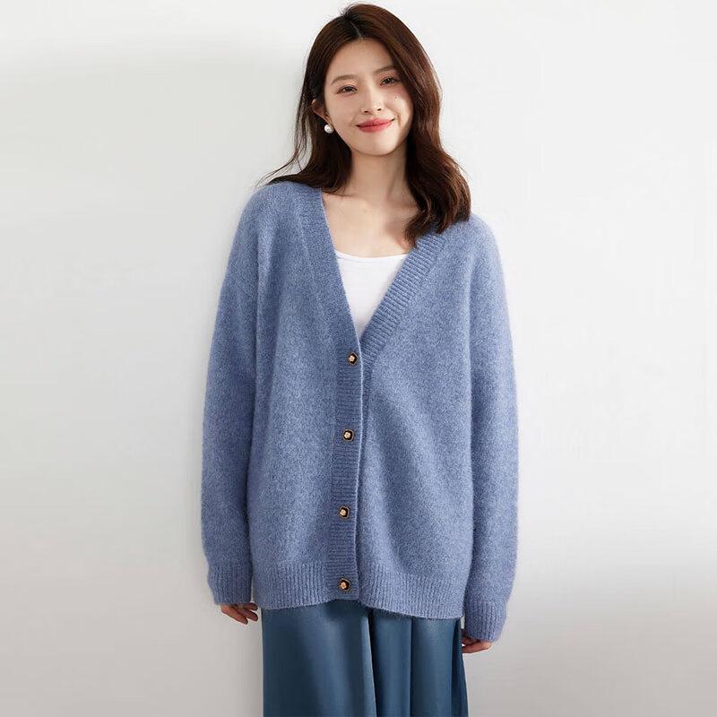 Women's V-Neck Retro Knit Cashmere Cardigan