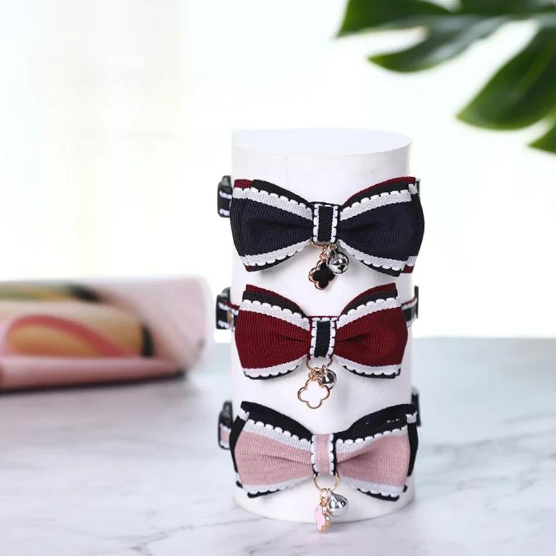 Cute Pet Girl Cat Dog Collar Adjustable Bow Bells Collar Cat Necklace Fashion Accessories Pet Puppy Kitten Pendant Supplies