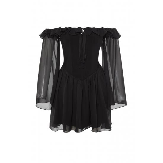 Waist Opening/Skater Lined Flared Chiffon Bridal Dress