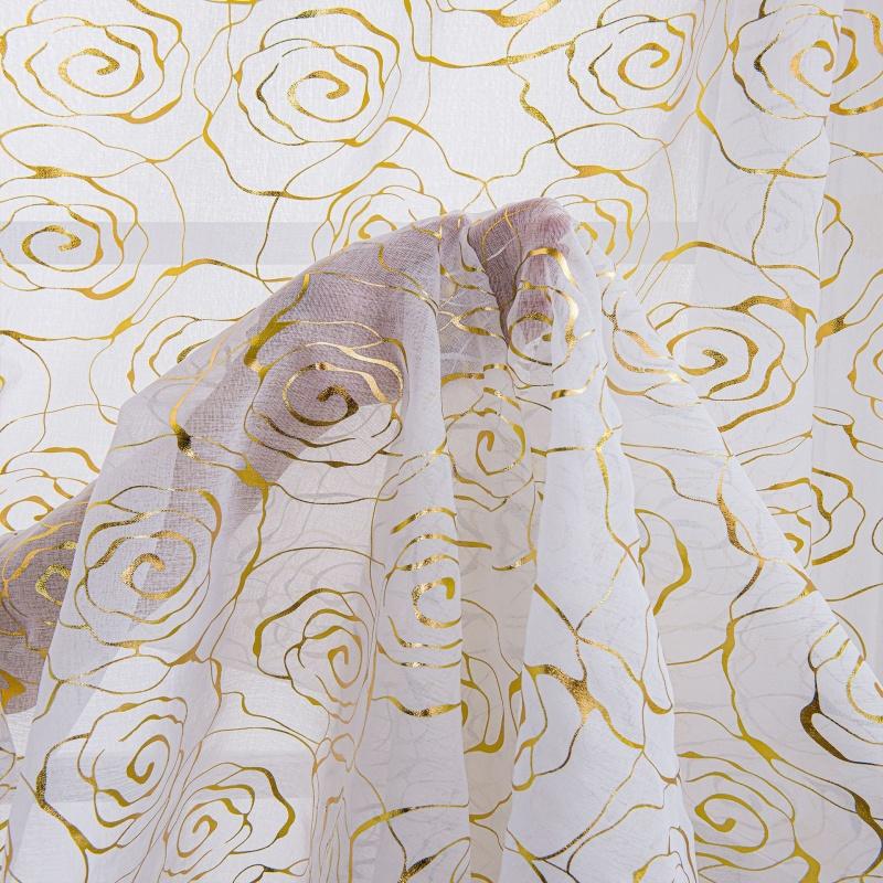 Rose Gold Foil Sheer Curtain – Floral Semi-Blackout Window Curtain, Rod Pocket, 1 Panel, Home Decor
