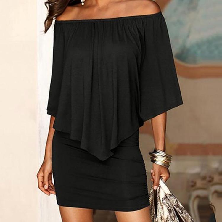 Sommer Damen Schulterfrei Locker Kleid Kurzarm Quaste Hüftkurzrock Paket