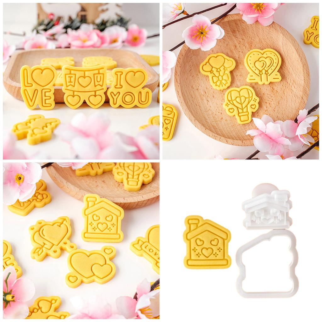 Valentine's Day Cookie Cutters Cartoon Pressable Biscuit Mold Holiday Biscuit Fondant Cookie Stamps Party Supplies