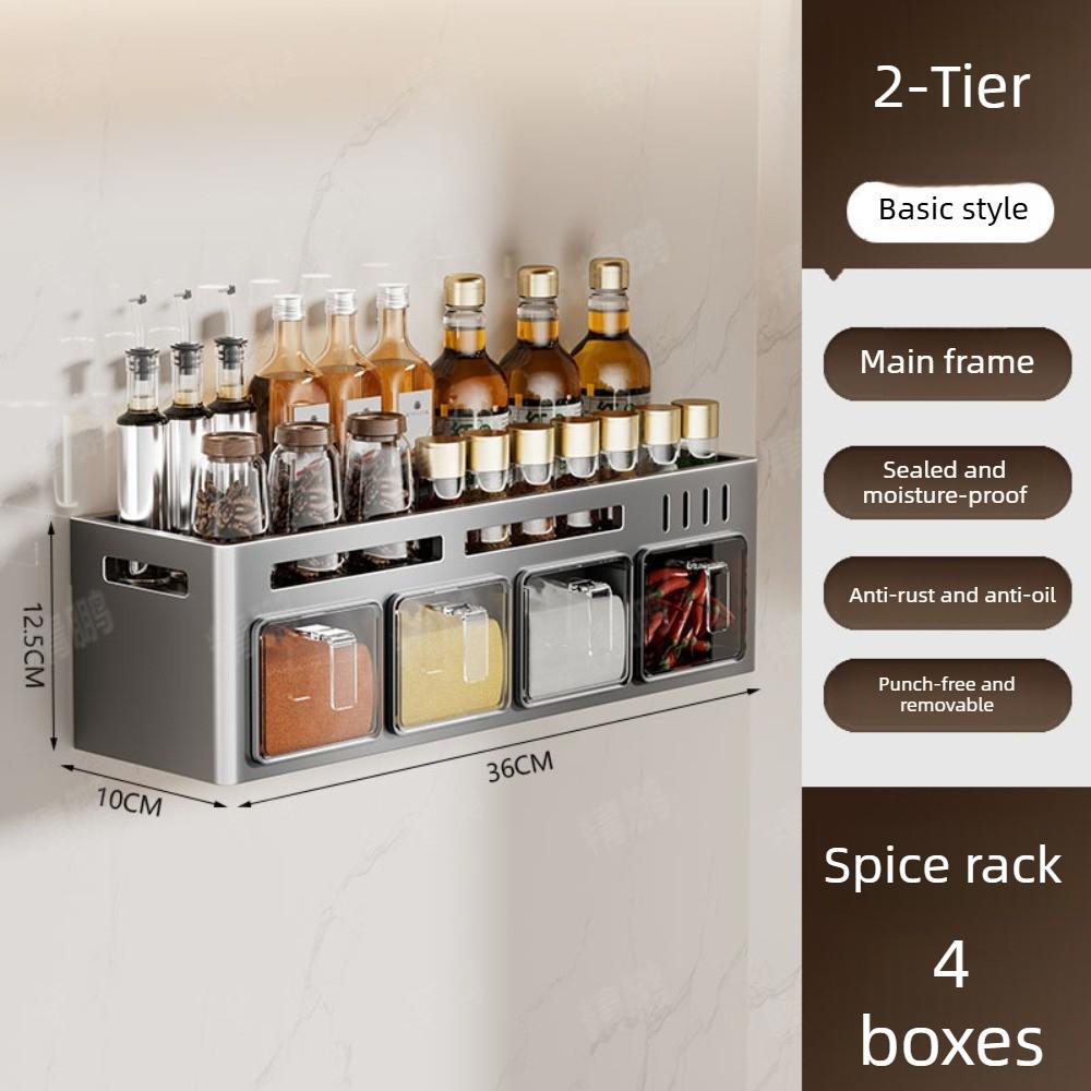 No-Drill Kitchen Multifunctional Seasoning Storage Organizer Wall Mounted Carbon Steel Hanging Rack Pull-Out Spice Jar Holder