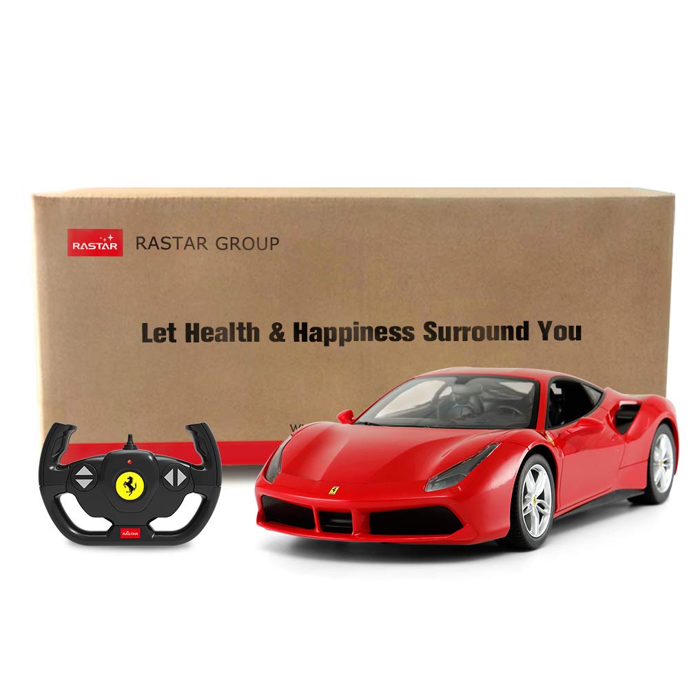 scale Ferrari 488 GTB car with illuminated headlights and red 114 radio-controlled taillights,