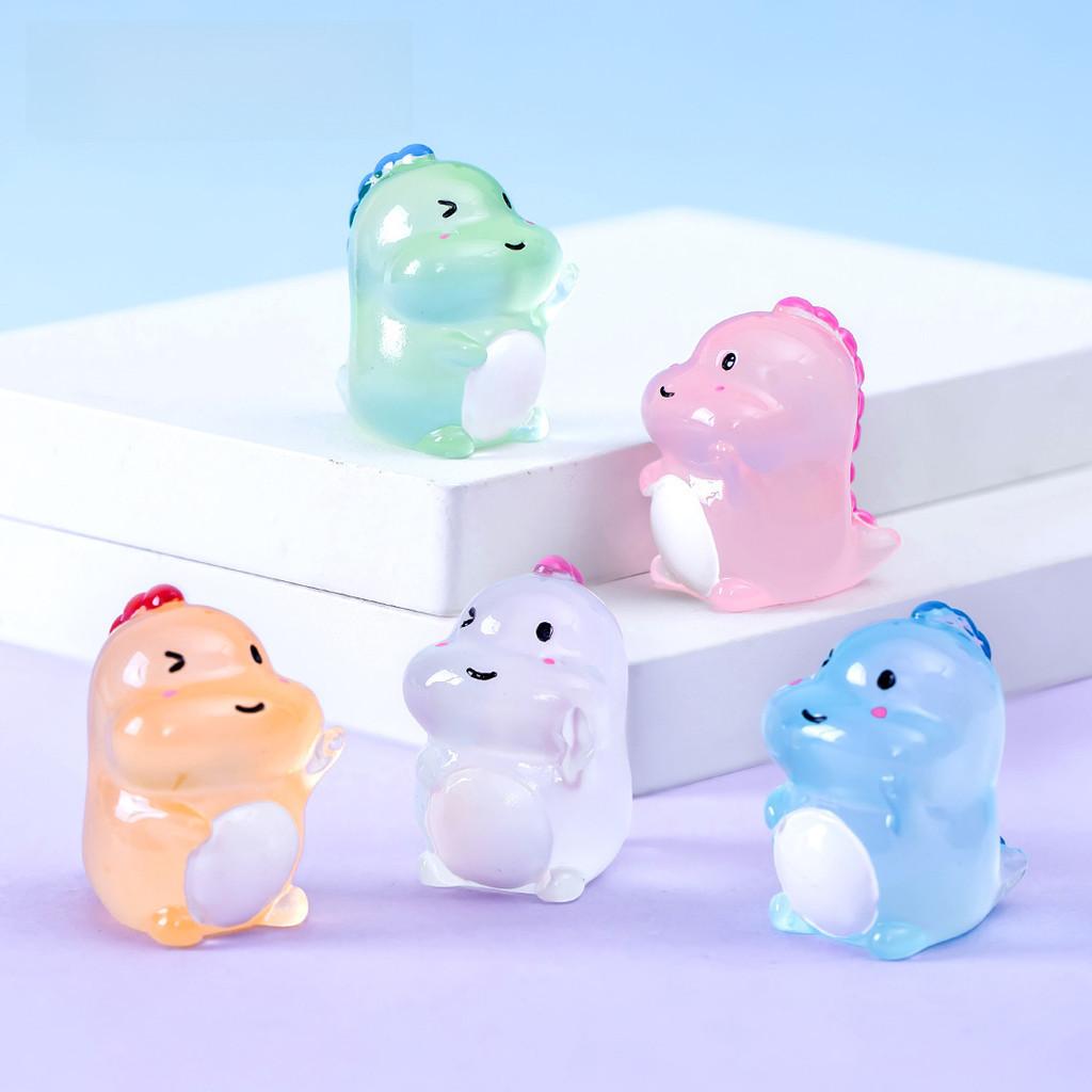 Glowing Colorful Dinosaur Figurines Cute Resin Garden Ornaments For Desktop Decoration