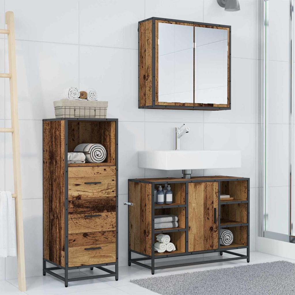 Bathroom Furniture Set with Drawers 3 pcs Reclaimed Wood Effect Particleboard