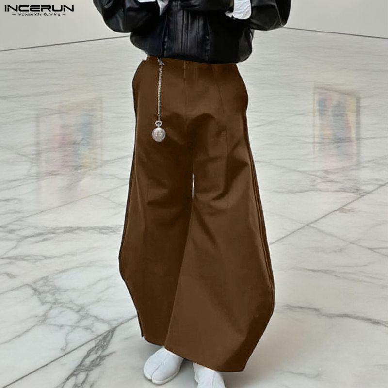 INCERUN Men's Casual High Zip-up Waist Long Lantern Hem Pants Trousers