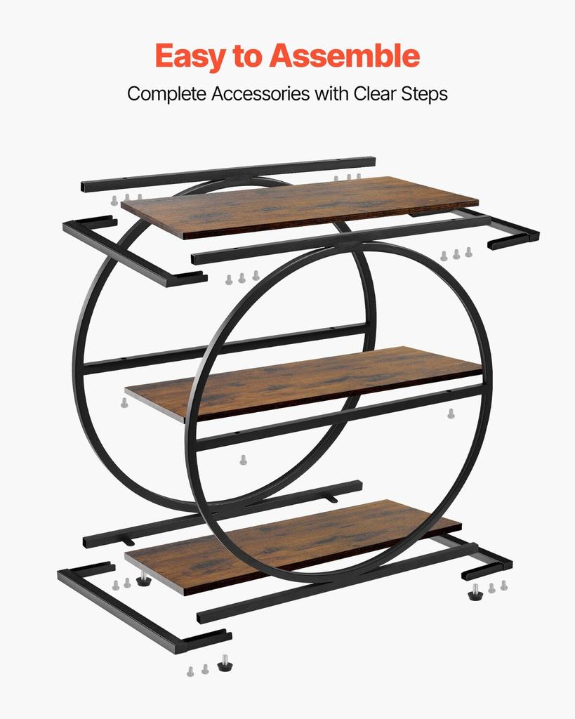 End Table, 3-Tier Narrow Side Table with Open Storage Shelves, Modern Nightstand Bedside Desk with Round Metal Frame, Wood Sofa Coffee Desk for Living
