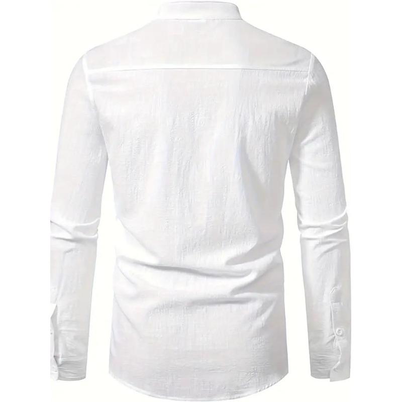 Men's Linen Long Sleeve T-shirt Loose Undershirt Solid Color Long Sleeve Cotton Linen Shirt Men