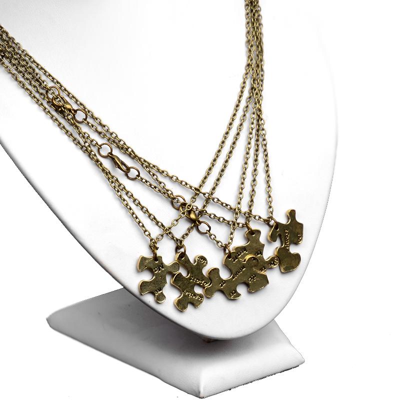 5 Pcs/set Vintage Interlocking Jigsaw Puzzle BFF Necklaces Best Friends Forever Pendant & Necklace Retro Link Chain Jewelry