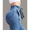 Jeans Slim Stretch Fringe Belt High-waisted Jeans Woman