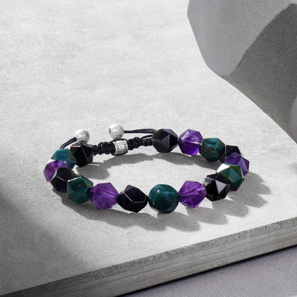 AWNL Braided Beaded Bracelet with and Natural Stone Bracelet with Sterling Silver Clasp Gift for Men's Amethyst, Bloodstone, Obsidian, (10mm