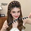 Shiny Hairpin 2Pcs Women Headband Faux Pearls Decor Anti-slip Teeth Hairband Hair Hoop Lightweight Elastic Accessory Daily Wear