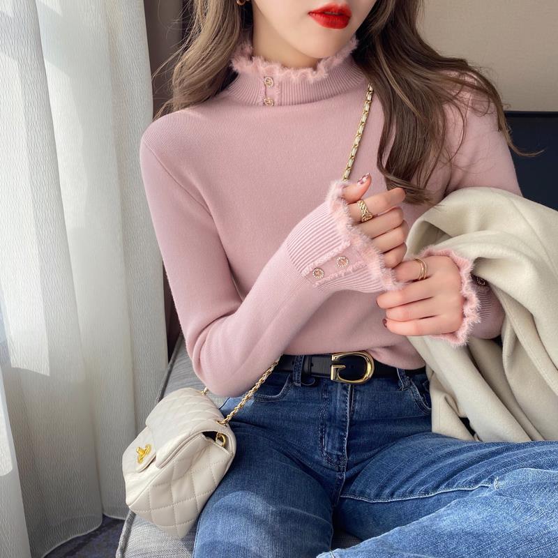 Women Fleece Sweater, Thickened One-piece Fleece Inner Layer, Half-turtle Collar Bottoming Shirt, Pullover, Stylish Knitted Warm Top
