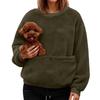 Women's Fashionable Solid Color Round Neck Long Sleeved Pocket Sports Shirt Plush Hoodie Top