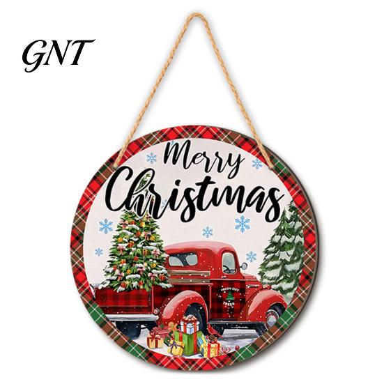 Front Entrance Decoration Wooden Christmas Welcome Sign, Animal Round Hanging Door Decor, Pet Theme Farmhouse Ornament for Window Garden Holiday Decor