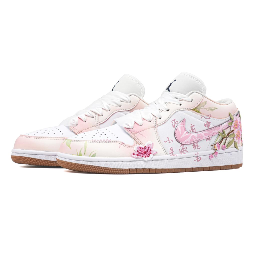 Jordan Air Jordan 1 Peach Branch Dance Odolné proti oděru Nízké Vintage Basketbalové boty Dámské Růžová Bílá 553558-146(Tým1310-)