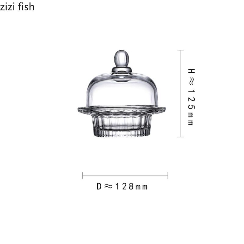 Glass Dessert Plate with Lid Dining Plate Cake Plates Dim Sum Dish Caviar Dish Butter Dish Sashimi Plate Fruit Dishes Salad Bowl