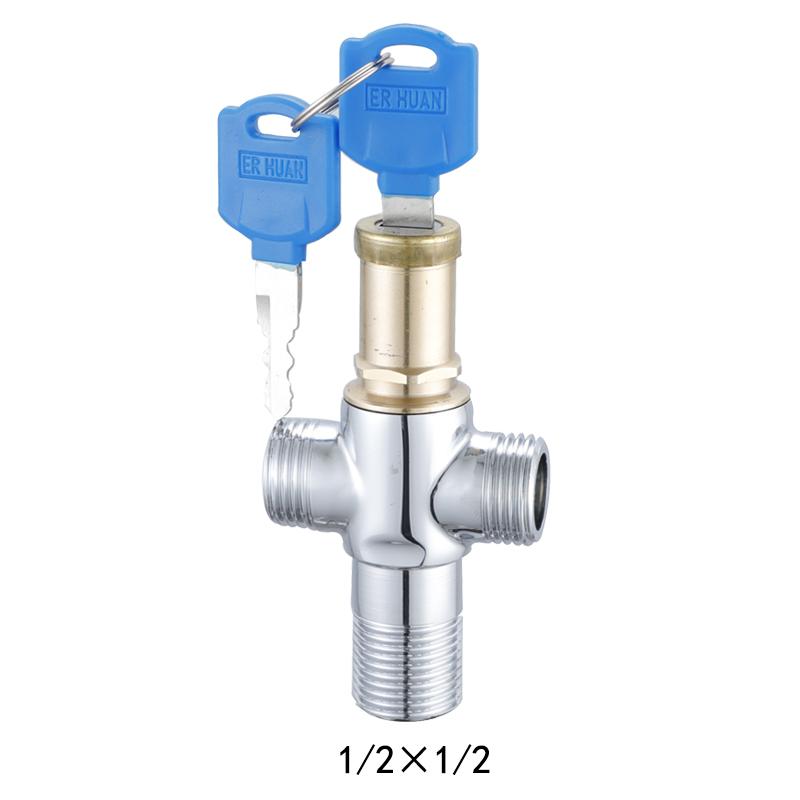 3 Way Home Office Key Angle Valve Faucet 1/2 90 Degree Lock Anti-theft Copper Angle Valve Taps Modern Design 3-Year Warranty