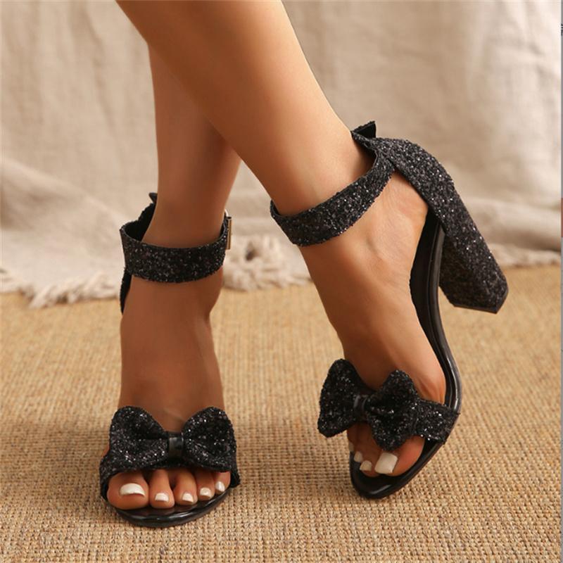 Fashion Summer Fashion Women's Shoes Thick Heel Open Toed Sandals Sexy High Heels Luxury Sequined Party Shoes Women Wedding Shoes 35-42