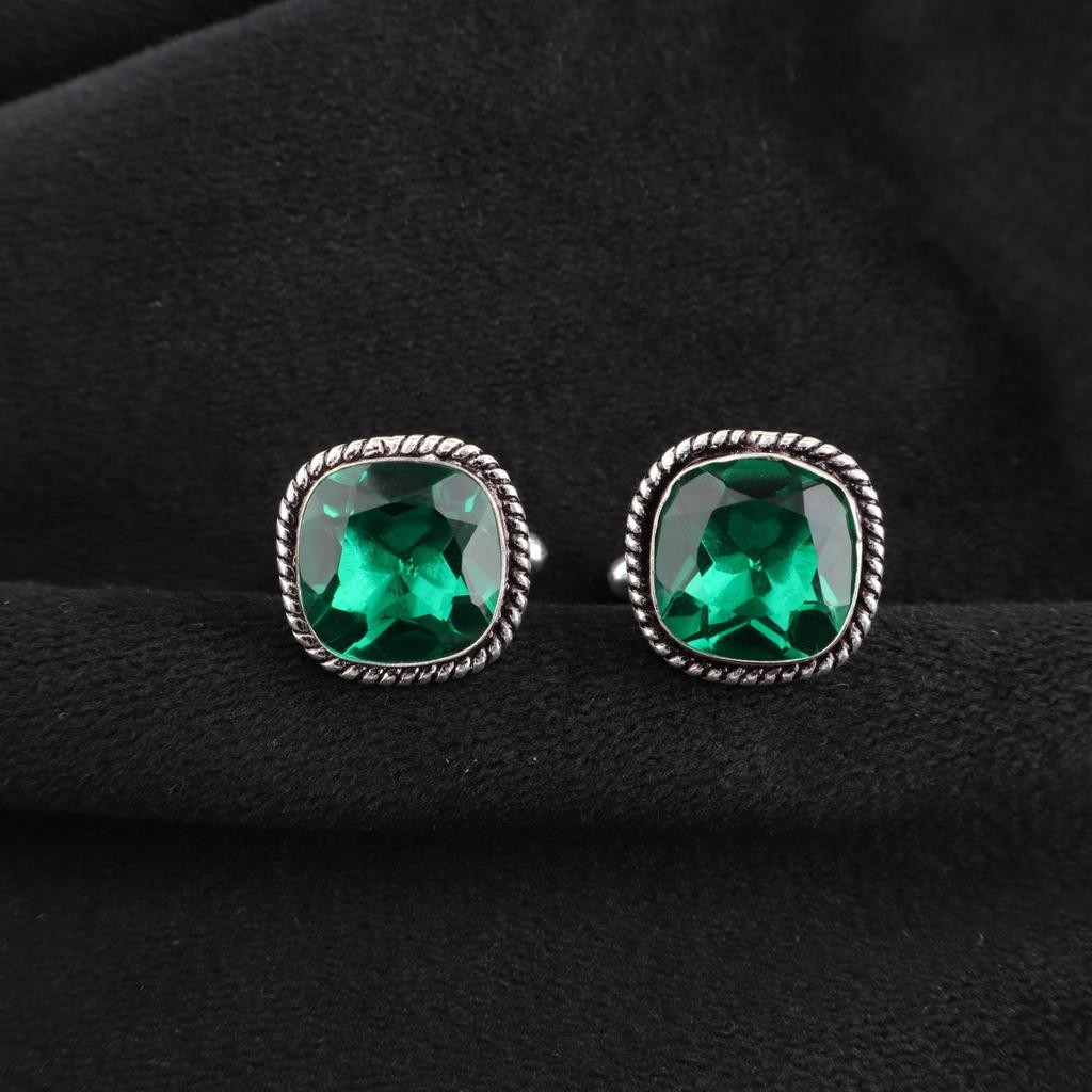 Chrome Diopside Gemstone 925 Sterling Silver Jewelry Handcrafted Cufflinks 0.61" CL-7-7