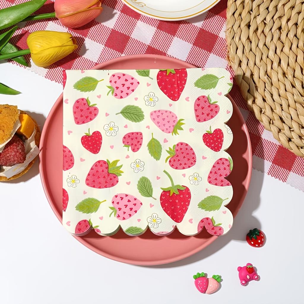 20/40/60 pcs Strawberry Pattern Disposable Paper Napkins, Fan Edged Berry Printed Decorative Napkins, Wedding, Birthday
