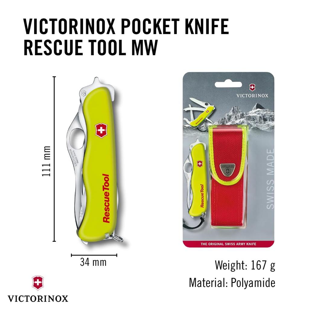 VICTORINOX Swiss Army Rescue Tool Multi-Function Knife Emergency Escape Seatbelt Cutter Glass Saw Window Breaker Nylon Case 15 Functions