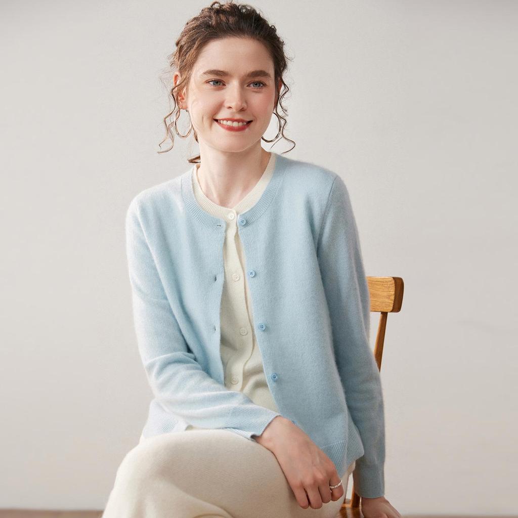 Autumn/Winter New Style Women's 100% Cashmere Knitted Two-Piece Look Cardigan Sweater